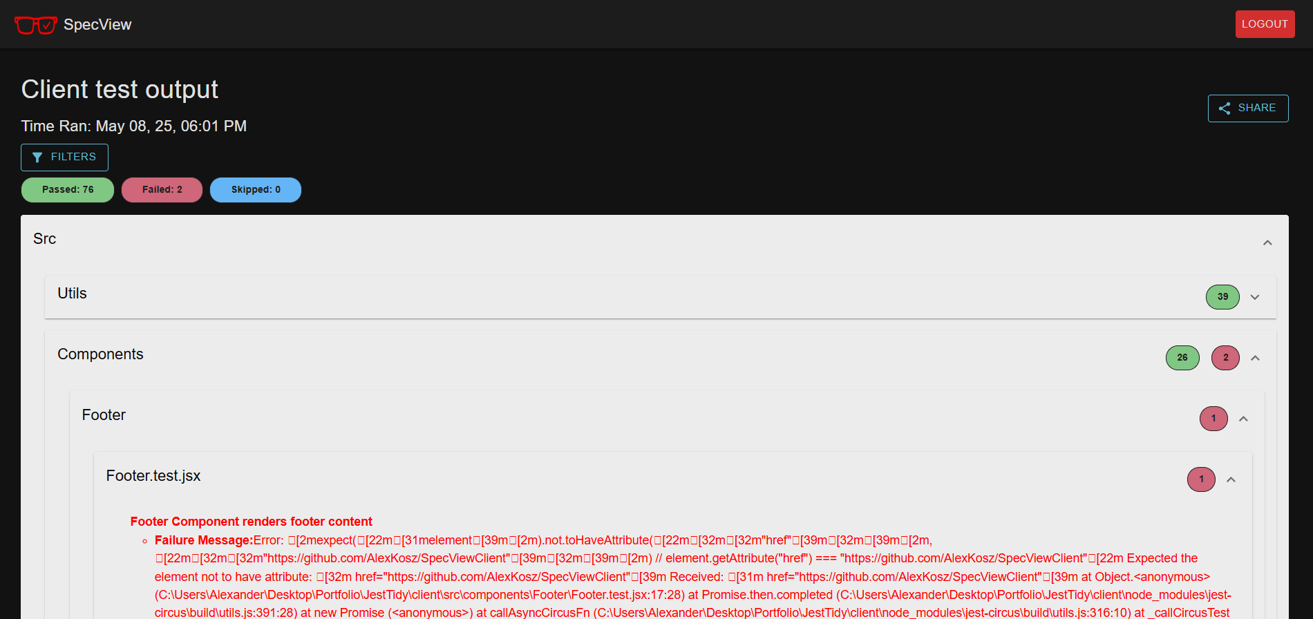 screenshot of spec View project